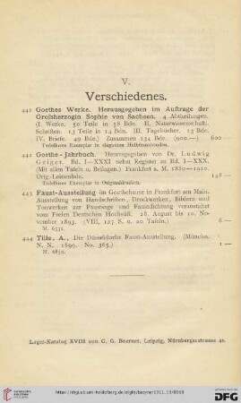 V. Verschiedenes (Nr. 441 - 444)