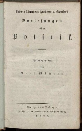Bd. 15: Ludwig Timotheus Freiherrn von Spittler's Sämmtliche Werke. Bd. 15