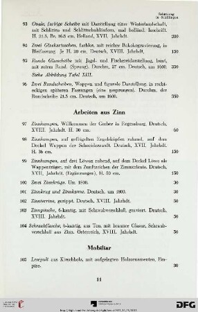 Arbeiten aus Zinn (Nr. 97-104)
