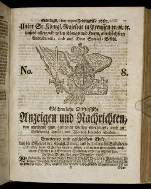 No. 8. Montags, den 23ten Februarii, 1767.