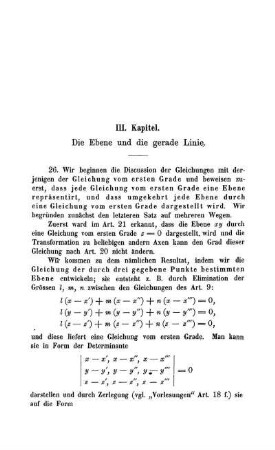 III. Kapitel. Die Ebene und die gerade Linie.