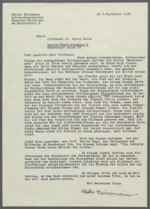 Brief von Walter Heinemann an Georg Kolbe