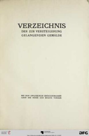 Verzeichnis der zur Versteigerung gelangenden Gemälde (Nr. 1-64)