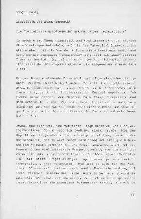 Linguistik und Schulgrammatik
