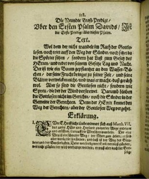 Die Neundte Trost-Predigt/ Vber den Ersten Psalm Davids/ Ist die Erste Predigt über diesen Psalm.