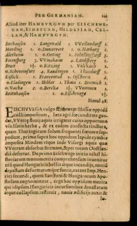 Aliud iter Hamburgum per Eischewegam, Eimbecam, Hildesiam, Cellam, & Hamburgum