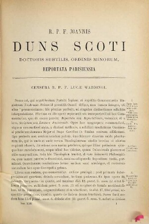 Joannis Duns Scoti doctoris subtilis, Ordinis Minorum opera omnia : iuxta ed. Waddingi XII tomos continentem a patribus Franciscanis de observantia accurate recognita, 22