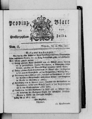 Num. 11, Ausgabe vom 14. März 1821