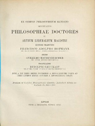 Ex Ordinis Philosophorum mandato renuntiantur philosophiae doctores et artium liberalium magistri. 1888/89