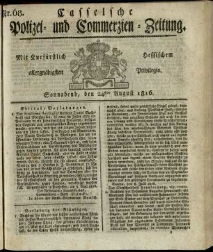 Nr. 68, Sonnabend, den 24sten August 1816