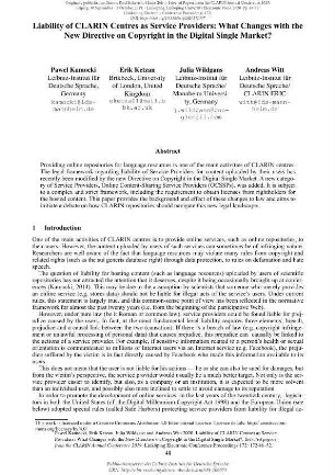 Liability of CLARIN Centres as Service Providers: What Changes with the New Directive on Copyright in the Digital Single Market?