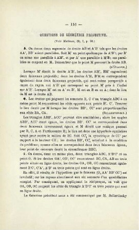QUESTIONS DE GÉOMÉTRIE PROJECTIVE.