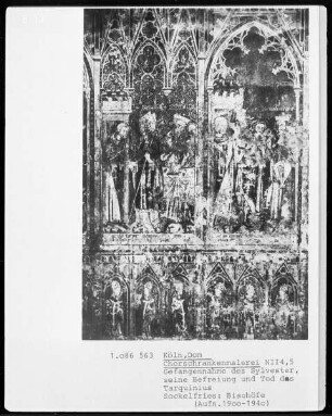 N II 4, 5, von rechts nach links: Gefangennahme des Sylvester, seine Befreiung und Tod des Tarquinius
