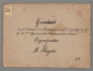 Viderunt omnes, V (4), orch, org, MH 341, F-Dur - BSB Mus.ms. 6520 : [caption title by M. Haydn:] Graduale ad 3 t i a m Missam in Nativitate et Circumcisione Domini. di G. M. Hay [cut off] [title on green cover:] Graduale // I pro Dominica I m a in Quadragesima // II ad tertiam Missam in Nativitate Christi // Manuscript // von Mich. Haydn