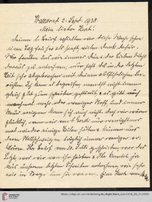 Korrespondenz von Alice und Ludwig Klein: Brief von Alice Klein an Kurt Klein