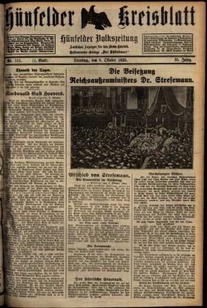 Erste Ausgabe vom Dienstag, den 08. Oktober 1929.