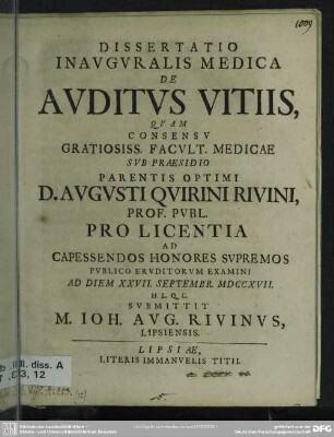 Dissertatio Inauguralis Medica De Auditus Vitiis