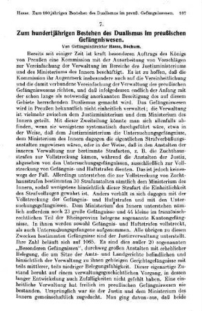 107-112, Zum hundertjährigen Bestehen des Dualismus im preußischen Gefängniswesen