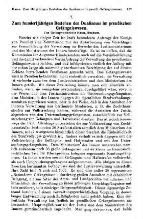 107-112, Zum hundertjährigen Bestehen des Dualismus im preußischen Gefängniswesen