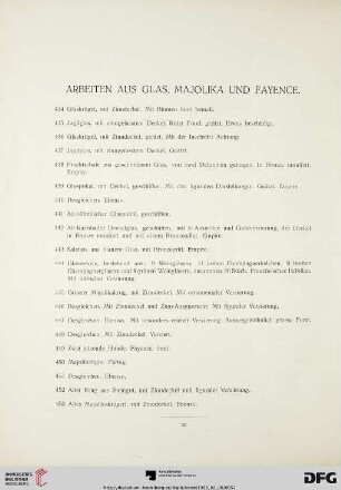 Arbeiten aus Glas, Majolika und Fayence (Nr. 434-453)
