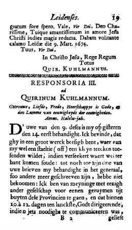 Responsoria III. ad Quirinum Kuhlmannum