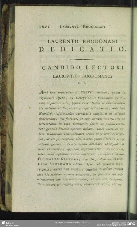 Laurentii Rhodomani Dedicatio [Praefatio]