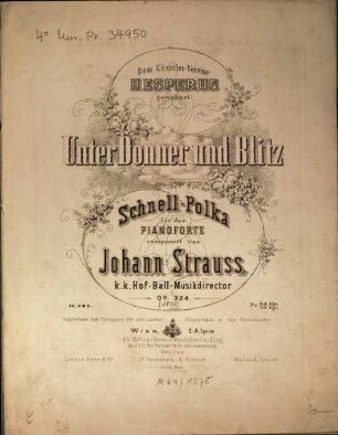 Unter Donner und Blitz : Schnell-Polka ; für d. Pianoforte ; op. 324