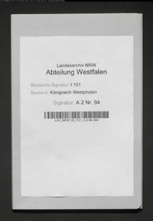 Verkauf der Besitzungen der aufgehobenen Klöster Neuenheerse, Brede, Wiedenbrück, Schildesche und Abdinghof