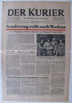 (West)-Berliner Abendzeitung "Der Kurier" zum Staatsbesuch von Bundeskanzler Adenauer in der UdSSR