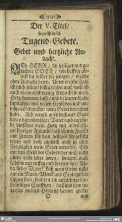 Der V. Titel, begreifft in sich Tugend-Gebete