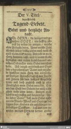Der V. Titel, begreifft in sich Tugend-Gebete