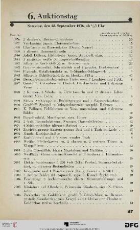 6. Auktionstag: Samstag, den 12. September 1936, ab ½ 3 Uhr (Nr. 1976-2375)