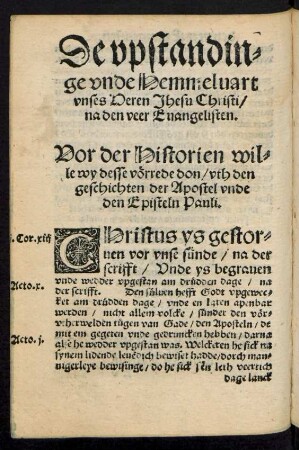 De upstandinge unde Hemmelvart unses Heren Jhesu Christi/ na den veer Evanglisten.