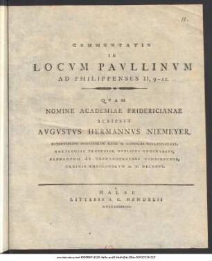 Commentatio In Locvm Pavllinvm Ad Philippenses II, 9-11