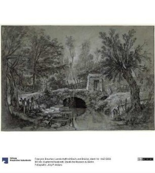 Landschaft mit Bach und Brücke