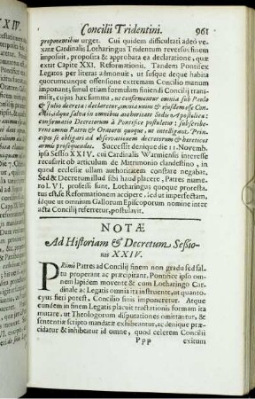 Notæ Ad Historiam & Decretum Sessionis XXIV.