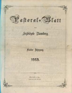 Pastoralblatt der Erzdiözese Bamberg. 5. 1862