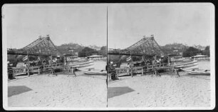 Dampferanlegestelle an der Elbbrücke "Blaues Wunder" : Dampferanlegestelle an der Elbbrücke "Blaues Wunder". Fotografie (vor 1910; A. Kotzsch)