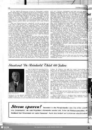 Staatsrat Dr. Reinhold Thiel 60 Jahre