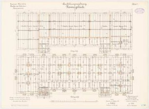 Garnison des Infanterie-Kasernements, Mannheim Kammergebäude: Grundriss Keller, Erdgeschoss 1:100