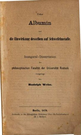 Über Albumin und die Einwirkung desselben auf Schwefelmetalle