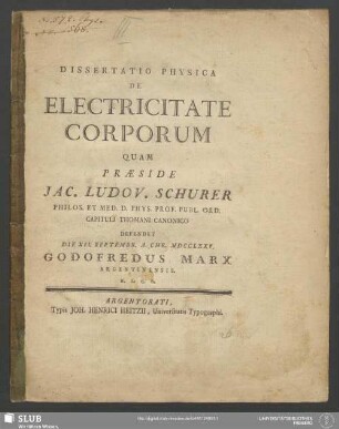 Dissertatio Physica De Electricitate Corporum
