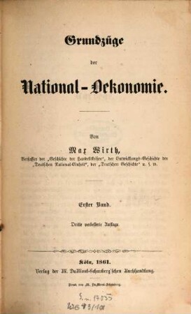 Grundzüge der National-Oekonomie, 1