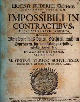 Disp. ... de impossibili in contractibus