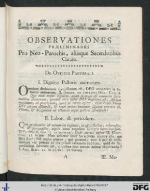 Observationes Praeliminares Pro Neo-Parochis, aliisque Sacerdotibus Curatis.