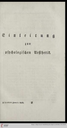 Einleitung zur psychologischen Aesthetik
