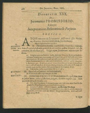 Disputatio XXX. De Iuramento Promissorio: Eiusque Interpretatione, Relaxione & Periurio.