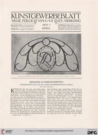 Berliner Schmiedearbeiten: Sonderausstellung im kgl. Kunstgewerbemuseum zu Berlin