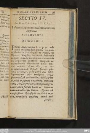 Sectio IV. [...], Refutans Argumenta Adversariorum, imprimis Aldrovandi.