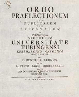 Vorlesungsverzeichnis 1788/89